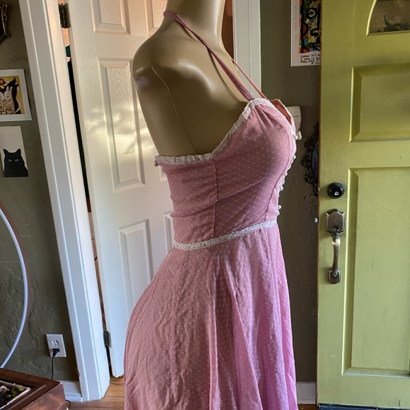 Vintage Gunne Sax blush w/ lace halter maxi dress - Picture 6 of 16